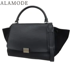 CELINE(セリーヌ) トラペーズ ミディアム ハンドバッグ 旧ロゴ レザー スウェード/スエード ブラック黒 シルバー金具 レディース 40802183445【中古】【アラモード】