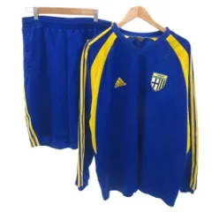 アディダス adidas 美品 トレーニングウェア セットアップ  L 青 ブルー 長袖 Vネック 3本ライン E99924 JD1042 /HW ■ECF001