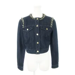マイケルコース MICHAEL KORS デニムジャケット Gジャン ジージャン ショート丈 ゴールドチェーン ロゴボタン 2 M 青 ブルー /MN9 ■GY11