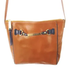 トミーヒルフィガー TOMMY HILFIGER ショルダーバッグ レザー 革 ロゴプレート ビット 配色 バイカラー 茶 ブラウン /CK7 ■GY18