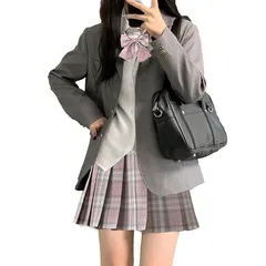 [QOOLY?] 女子高生 制服 5点セット JK フォーマル ブレザー 学校 スクール 制服 学園祭 文化祭 仮装 大きいサイズ grey XL 1