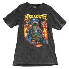 Megadeth メガデス Post Malone ポスト・マローン 両面プリント Tシャツ メンズL 新品未使用 バンドTシャツ ロックT 100%コットン ウォッシュ加工 チャコールグレー【半袖Tシャツ】/IA205