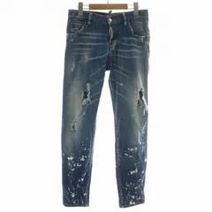 ディースクエアード DSQUARED2 クールガールクロップドジーンズ COOL GIRL CROPPED JEAN デニムパンツ スキニー ダメージ加工 ペイント加工 ボタンフライ ロゴ 34 XS 青 ブルー /XZ ■GY18