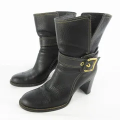 ドルチェ&ガッバーナ ドルガバ DOLCE&GABBANA 36 1/2 約23.5ｃｍ ショートブーツ ベルト ヒール レザー ブラック 黒 ゴールド金具 革靴のサムネイル