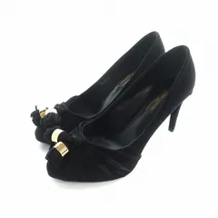 ルイヴィトン LOUIS VUITTON パンプス スエード ロゴ タッセル ポインテッドトゥ ハイヒール 22.5cm 黒 ブラック MA0121 ■GY11 /MQ ■OH