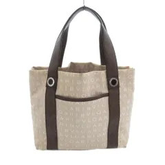 ブルガリ BVLGARI ロゴマニア ハンドバッグ トート型 ポーチ付き ジャガード 総柄  ベージュ /UO