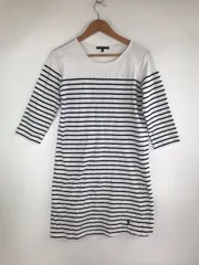 RALPH LAUREN ボートネック7分袖マリンボーダーワンピース レディース M ホワイト 3221202603130013