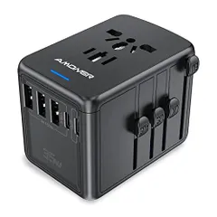 変換プラグ Amoner 海外電源変換アダプタ 急速充電 3 USB-Aポートと2 USB-Cポート付きと1*ACコンセント 4種セットACアダプター US/UK/EUR/AUS対応 TYPE-C 2000W/8A 5.6A Cタイプ海外旅行 52107a11