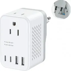 220Vから100V 変圧器 変換プラグ Cタイプ 海外旅行用 変換 2 個AC差込口 2つUSBポートと2つType-Cポート付き 韓国/イタリア/スペイン/ドイツ/ベトナム/オーストリアヨーロッパなどの国に対　美品　おすすめ a52e315d
