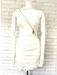 899 ROBE de FLEURS Glossy ローブドフルールグロッシー キャバクラ ドレス ミニ 総レース ワンショルダー タイト 刺繍 ジップ キャバドレス S