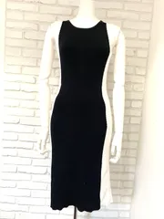 895 キャバクラ ドレス ミディ ニットドレス タイト バイカラー ノースリーブ キャバドレス F