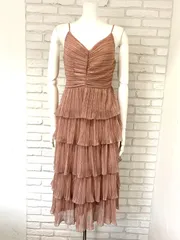 904 キャバクラ ドレス ミディ フリルキャミワンピース ラメ キャバドレス XS