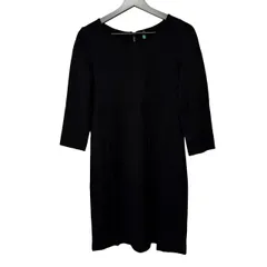  レディース UNITED COLORS OF BENETTON ベネトン 7分袖 膝丈ワンピース ブラック S ストレッチ バックジップ【B100】