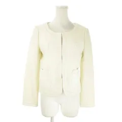 エスプリミュール ESPRITMUR ジャケット ツイード 11 白 ホワイト ノーカラー 長袖 ブレードトリム /AO26 ■GY58