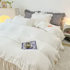 新品 布団カバーセット 寝具カバーセット 3点セット 4点セット フリル付き布団カバー 寝具カバー 洋式・和式兼用 ベッドカバー 掛け布団カバー ボックスシーツ 枕カバー シーツカバー 肌に優しい ピーチスキン加工 北欧風 四季通用