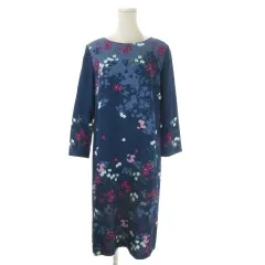 スーナウーナ Sunauna ワンピース 38 紺 ネイビー 花柄 ラウンドネック 七分袖 /CK35 ■GY61