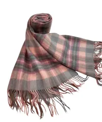 【極上の肌触り】高級カシミア マフラー チェック柄 ピンク×グレー