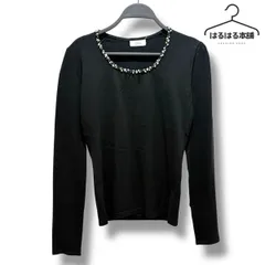 Leon 黒 長袖 M ブラック ラインストーン カットソー 高級　ビーズ