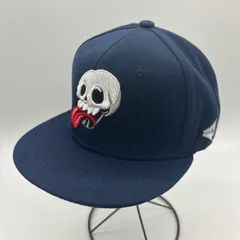 キャップ メンズ スカル刺繍 ネイビー フラットバイザー スナップバック ストリート ドクロ 帽子 B品 一点物