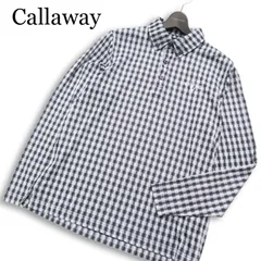 Callaway キャロウェイ ゴルフ 通年 ロゴ刺繍★ 長袖 ギンガムチェック  ポロシャツ Sz.LL メンズ 紺 ネイビー 大きいサイズ