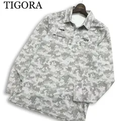 TIGORA ティゴラ 通年 ロゴ刺繍★ 長袖 デジタルカモ 総柄 ポロシャツ Sz.M メンズのサムネイル