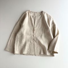 かぐれ リネン ヘリンボーン ノーカラー ジャケット free - メルカリ