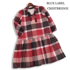 BLUE LABEL CRESTBRIDGE ブルーレーベル クレストブリッジ リボン♪ パフスリーブ チェック ワンピース Sz.38 レディース
