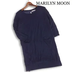 MARILYN MOON マリリンムーン 春夏 リボン 背面レース 切替♪ ニット ワンピース チュニック Sz.F レディース ネイビー