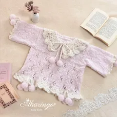 ハンドメイド 子ども用 プルオーバー 七分丈袖 子ども用 春セーター ピンク さくらんぼ 襟取り外し可能2way　100サイズ