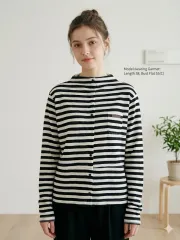 モックネック ボーダー柄 Tシャツ