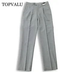 【新品 未使用】 TOPVALU トップバリュ イオン 通年★ タック 千鳥格子 スラックス パンツ Sz.76 メンズ 灰 グレーのサムネイル
