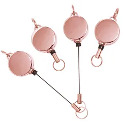 4個セット リールキーホルダー 亜鉛合金 リールキー 伸縮自在 パスケース リール 金具 リールストラップ 吊り下げ名札用