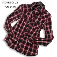 NICOLE CLUB FOR MEN ニコルクラブ フォーメン 通年 襟ワイヤー★ 長袖 ウエスタン チェック シャツ Sz.50 メンズ