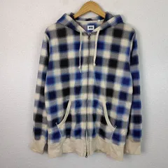 UNIQLO ユニクロ スウェット パーカー チェック柄 フルジップ ブルー Mサイズ メンズ 古着 シンプル レトロ
