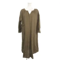 サマンサモスモス SM2 blue ワンピース F 茶 ブラウン Vネック 七分袖 しぼ加工 ストライプ /MN30 ■GY59