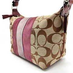 【良品】coach y2k signature canvas handbag accessoryporch suede beige×brown unisex コーチ ハンドバッグ
