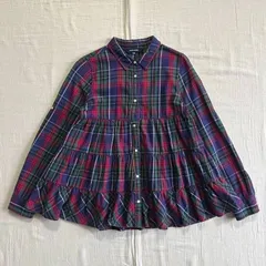 希少　〜00s　archive　アーカイブ古着　RALPH LAUREN　ラルフローレン　チェック柄　長袖コットンシャツ　裾フリルブラウス　ワンポイントポニーロゴ刺繍　160　S～M相当　checked pattern L/S frill shirt　Y2K