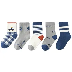 【新品】 [Hapipana] キッズ ソックス 靴下 ベビー 男女共用 男の子 男児 女の子 女児 小学生 子供の靴下 綿 保温 柔らかい カラフル 通学 通園 1-12歳 (5足セット・車, M 3-5歳) 0