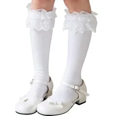 【新品】 [アリサナ] ハイソックス キッズ 女の子 フォーマル 靴下 白 黒 スクール フリフリレース靴下 白 M ロング 1