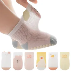 【新品】 [ZGKULAEAOW] 靴下 ベビー メッシュ 滑り止め付き 転倒防止 薄手 新生児 ベビーソックス 3枚セット男の子 女の子 涼しい ソックス キッズ 子供用靴下 保育園 幼稚園 夏用 (JP, 年齢, 3歳, 5歳, ピンク＆うさぎ) 1