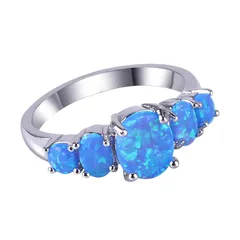 【新品】 KELITCH合成オパールシルバーメッキオープンリングハンドメイドスタッキングジェムズリング（ブルー、16） 0