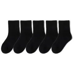 【新品】 [konamiya] 靴下 キッズ 学校指定 スクールソックス 白 5足セット 男の子 女の子 白靴下 子供用 小学生 ジュニアくつした 保育園 幼稚園 小学生 通園 通学 - ブラック L 17-20cm 0