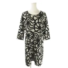 マリメッコ marimekko ワンピース S グレー 総柄 ラウンドネック 七分袖 /AO25 ■GY58