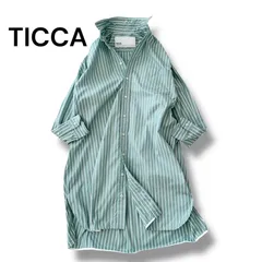 TICCA ティッカ スクエア ビッグ ロングシャツ TBAS-128 チュニック ワンピース フリー グリーンストライプ 日本製 定価28,600円 6M031