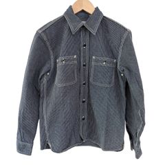  FLAT HEAD  フラットヘッド　ヒッコリー長袖シャツ　ストライプ　ワークシャツ　ネイビー　メンズ　サイズ36  日本製【CC15】