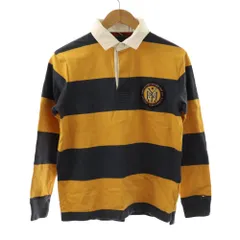 トミーヒルフィガー TOMMY HILFIGER ラガーシャツ M マスタード ネイビー ボーダー柄 襟付き 長袖 /RP ■GY58
