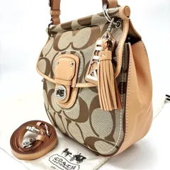 【良品】coach y2k turn-lock signature canvas 2way shoulderbag handbag fringe charm brown コーチ 2way ショルダーバッグ