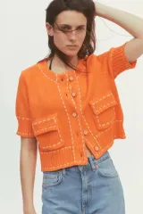 ZARA ザラ スティッチ クロップドカーディガン オレンジ 新品