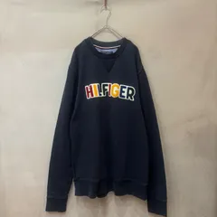 TOMMY HILFIGER トミーヒルフィガー 立体ロゴ ワッペン スウェット プルオーバー ネイビー XL メンズ USED