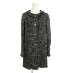 メルローズ MELROSE ツイードジャケット ロング丈 3 黒 ブラック ノーカラー 長袖 /AO16 ■GY59